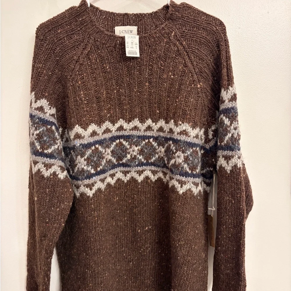 J.Crew men's medium vintage 100:/: wool brown pattern crew sweater nwt